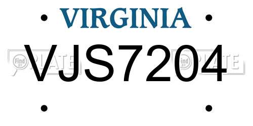 VJS7204 Virginia License Plate