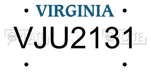 VJU2131 Virginia License Plate