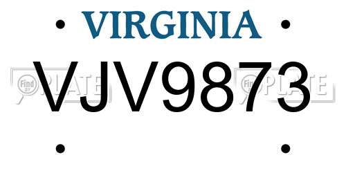VJV9873 Virginia License Plate