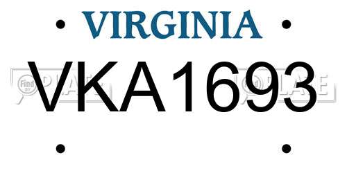 VKA1693 Virginia License Plate