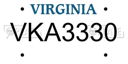 VKA3330 Virginia License Plate