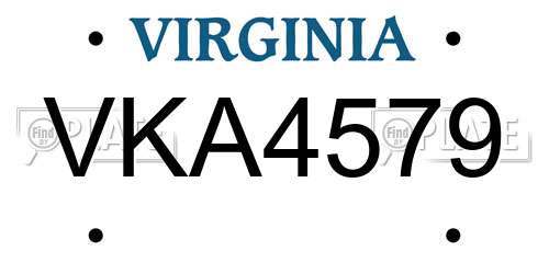 VKA4579 Virginia License Plate