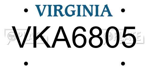 VKA6805 Virginia License Plate