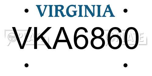 VKA6860 Virginia License Plate