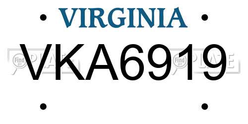 VKA6919 Virginia License Plate