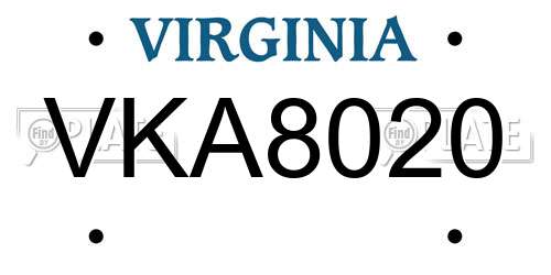 VKA8020 Virginia License Plate