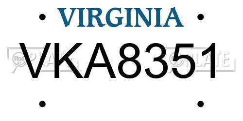 VKA8351 Virginia License Plate