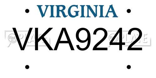 VKA9242 Virginia License Plate