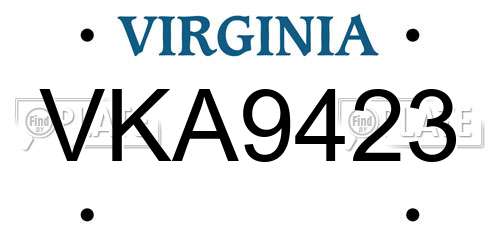 VKA9423 Virginia License Plate