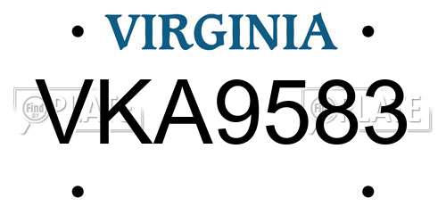 VKA9583 Virginia License Plate