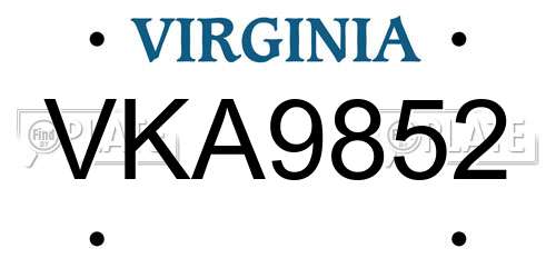 VKA9852 Virginia License Plate