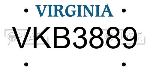 VKB3889 Virginia License Plate