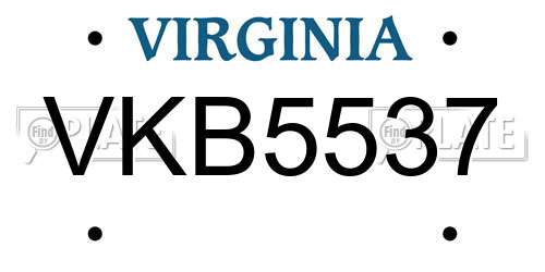 VKB5537 Virginia License Plate