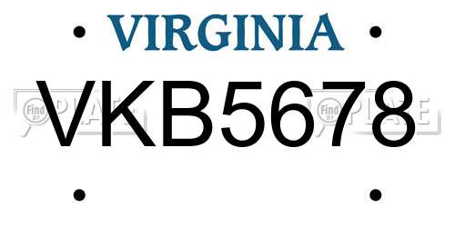 VKB5678 Virginia License Plate