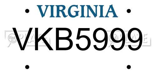 VKB5999 Virginia License Plate