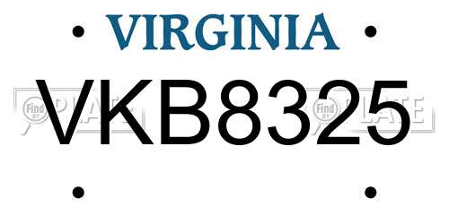 VKB8325 Virginia License Plate