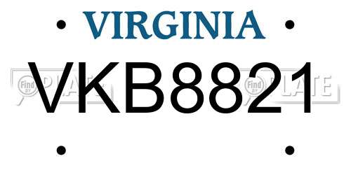 VKB8821 Virginia License Plate