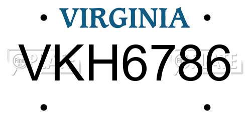 VKH6786 Virginia License Plate