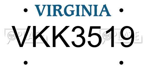 VKK3519 Virginia License Plate