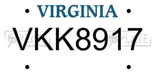 VKK8917 Virginia License Plate