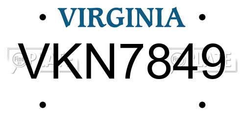 VKN7849 Virginia License Plate