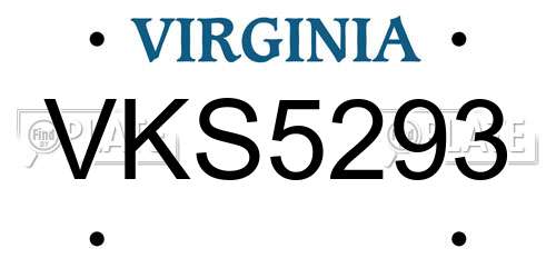 VKS5293 Virginia License Plate