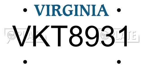 VKT8931 Virginia License Plate