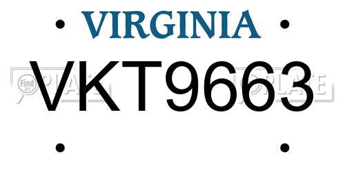VKT9663 Virginia License Plate