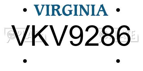 VKV9286 Virginia License Plate