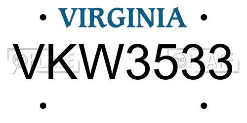 VKW3533 Virginia License Plate