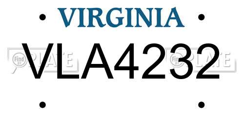 VLA4232 Virginia License Plate