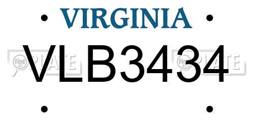 VLB3434 Virginia License Plate