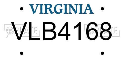 VLB4168 Virginia License Plate