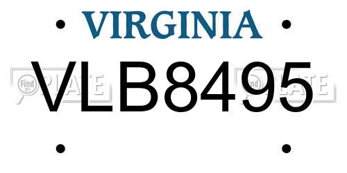VLB8495 Virginia License Plate