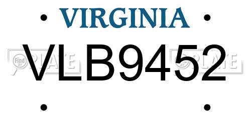VLB9452 Virginia License Plate