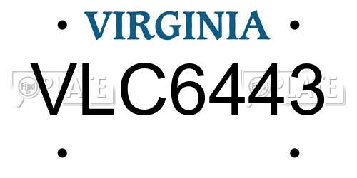 VLC6443 Virginia License Plate