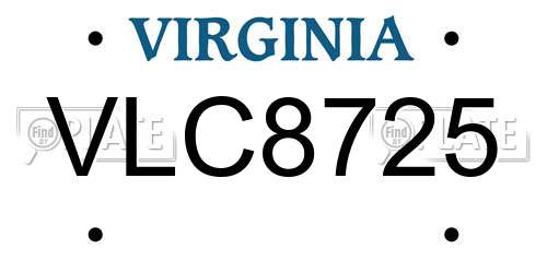 VLC8725 Virginia License Plate