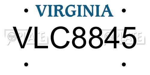 VLC8845 Virginia License Plate