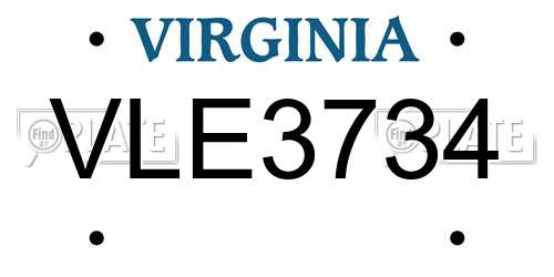 VLE3734 Virginia License Plate