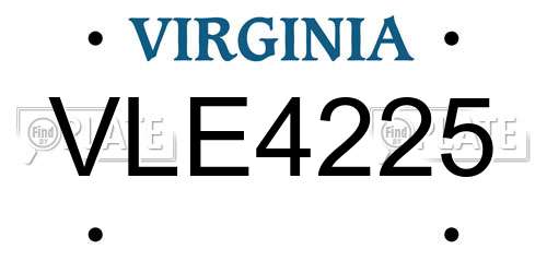VLE4225 Virginia License Plate
