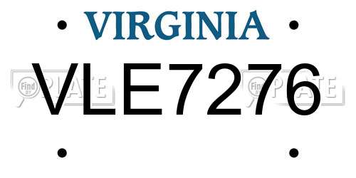VLE7276 Virginia License Plate