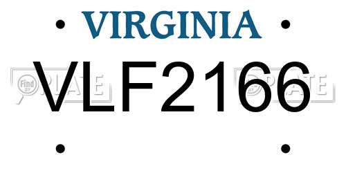 VLF2166 Virginia License Plate