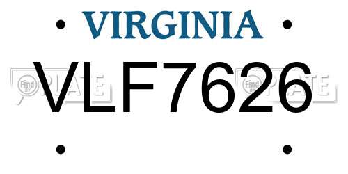 VLF7626 Virginia License Plate