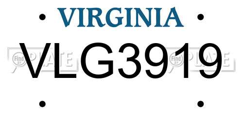 VLG3919 Virginia License Plate