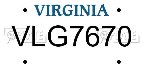 VLG7670 Virginia License Plate