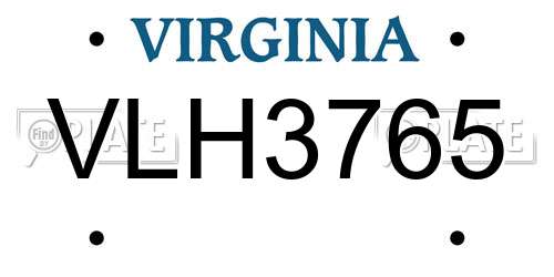 VLH3765 Virginia License Plate