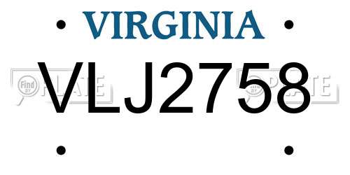 VLJ2758 Virginia License Plate