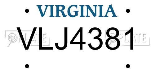 VLJ4381 Virginia License Plate