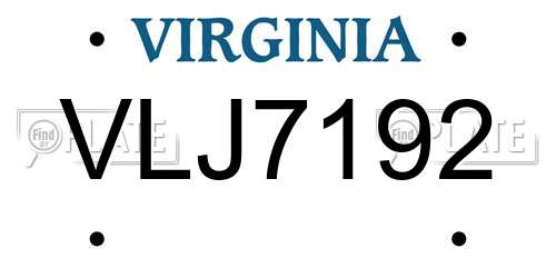 VLJ7192 Virginia License Plate