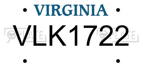 VLK1722 Virginia License Plate